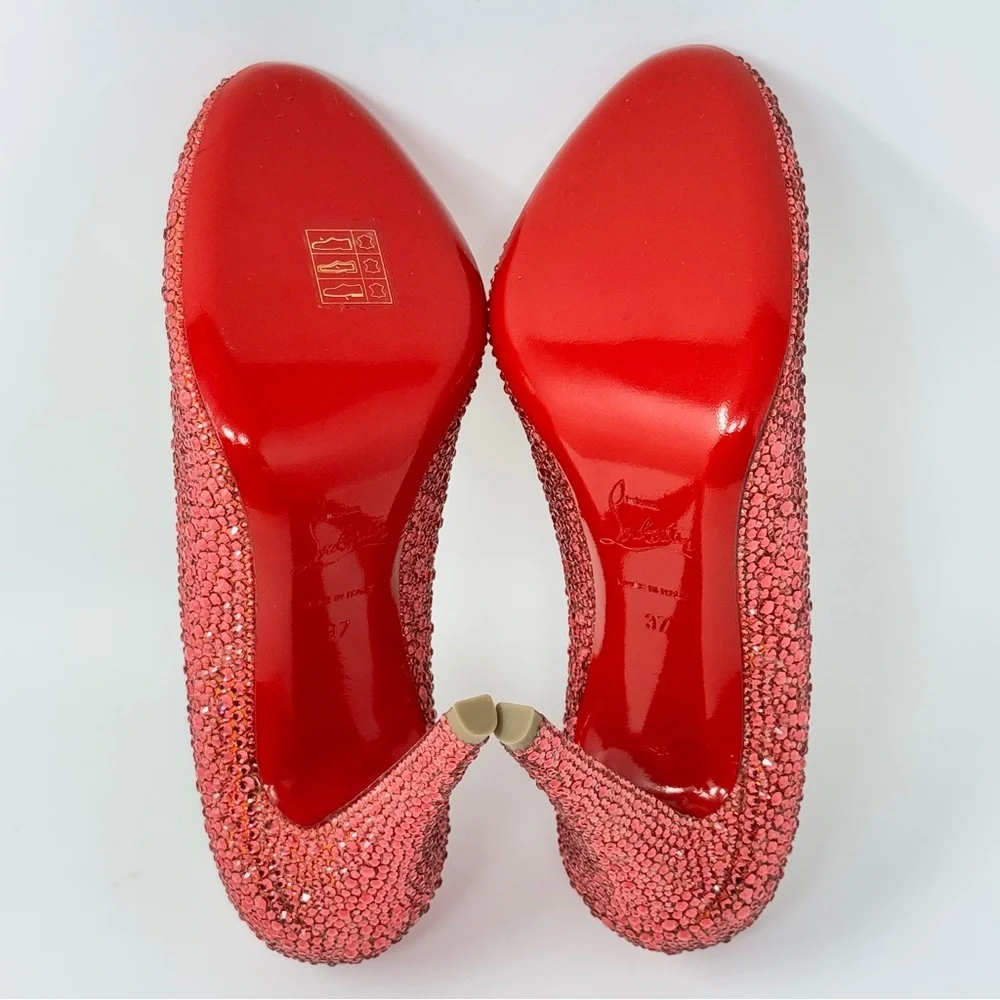 Christian Louboutin Ron Ron Pink/Coral Custom Strass Heels size 37